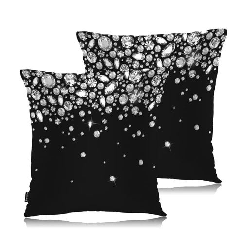 Swono Gems Square Pillow Covers Cushion Covers, Shiny Diamond 18 X 18 Inch Set of 2 Throw Pillow Cover Crystal Gemstone Jewelry Pillowcases Home Decorative for Couch Sofa Car Bedroom, No Insert