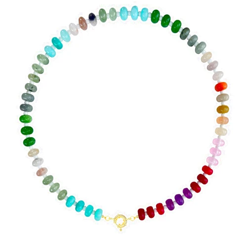 OOYAYA Handmade Beaded Necklace for Women, 17 Inch Colorful Rainbow Necklace Boho Bead Choker Necklace - Beaded Gemstone Necklace, Natural Stone Necklace Handmade Necklace Gift for Women Mom Grandma