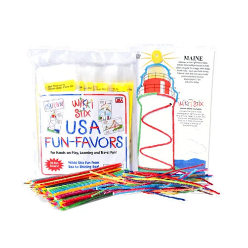 WIKKI STIX USA Fun Paks, Travel Essential for Road Trips, Featuring USA Landmarks and Locations, Made in USA. Pack of 20.
