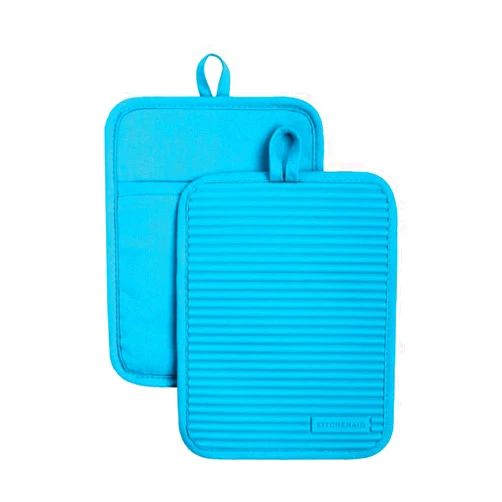KitchenAid Ribbed Soft Silicone Pot Holder 2-Pack Set, Ocean Drive Blue, 7