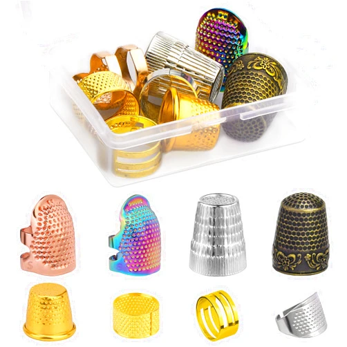 Nitlak 8 Pcs Metal Sewing Thimble, Adjustable Thimble for Hand Sewing Finger Protector,DIY Sewing Tools Accessories, Sewing Thimble Cap with Plastic Storage Box