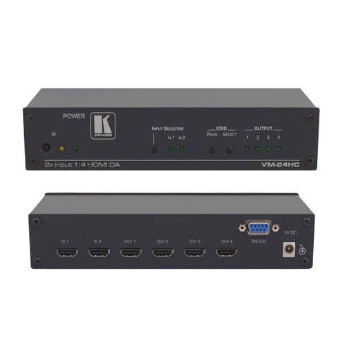 KRAMER DA CONMUTABLE Compact 2X1:4 HDMI (VM-24HC) KRAMER Electronics VM-24HC, HDMI, Black, 6.75 GBIT/S, 600G, 215 x 163 x 44 mm