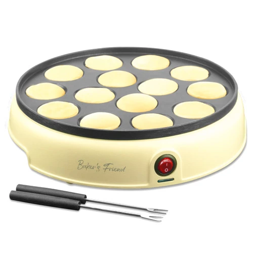 Baker's Friend Mini Pancakes Maker Machine, Dutch Mini Pancake Griddle, 14 Holes Electric Poffertjes Pan, Ideal for Breakfast, Snacks, Desserts & More, Yellow
