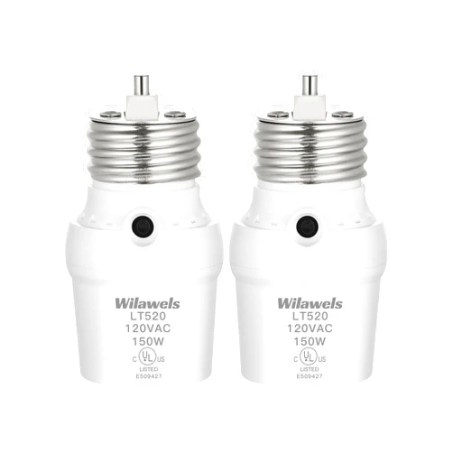 WILAWELS Light Sensor Socket, Automatic Dusk to Dawn Light Socket with 360° Sensor Rotation, E26 Bulb Base Adapter, Light Bulb Socket for Outdoor Lighting, UL Listed, White, 2 Pack W01LSP206