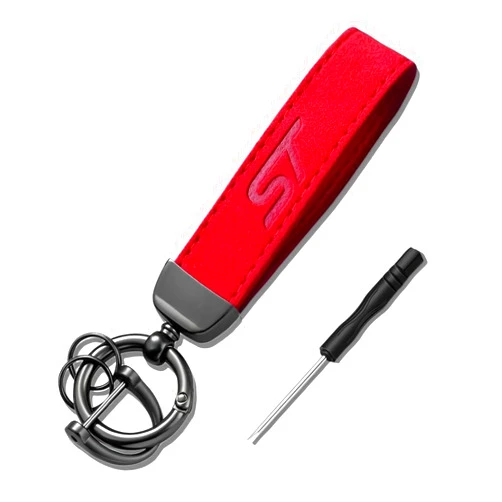 JULOPO 1PCS Car Keychain Compatible with expoloer edge focus fiesta ST keychain Red excellent Alcantara Leather Keychain