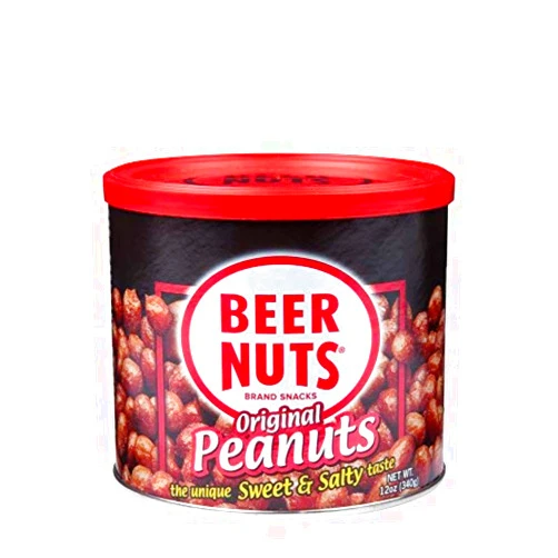 BEER NUTS Original Peanuts - Travel Size Sweet & Salty Bar Nuts - Gluten Free, Kosher, Low Sodium Peanut Snacks Made In The USA - 12oz Resealable Can (Pack of 1)