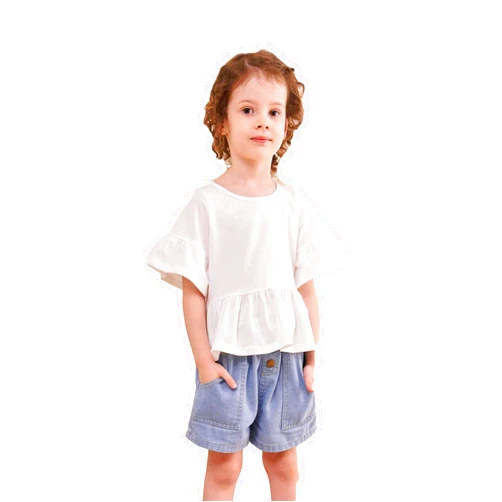 PLOVZ Toddler Baby Girls Shirts Kids Bell Sleeve Tops Basic Solid Color Peplum Blouse Casual Clothes