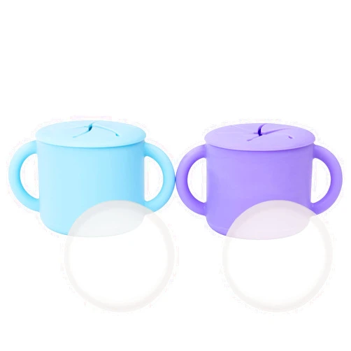 WeeSprout Snack Containers, Food Grade Silicone Cups, Spill-Proof Tops For Toddlers and Babies, Premium Hard Plastic Travel Lids, Dishwasher Safe, Set of 2 Snack Catchers