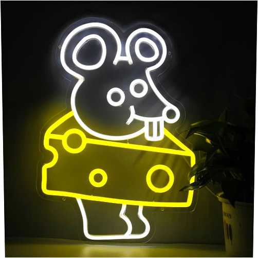 Flashseen Cheese Neon Sign Yellow Mouse Neon Lights for Wall Decor LED Neon Light Signs with Dimmer for Bedroom Living Room Boy Girl Room Party Birthday Decor (Cheese)