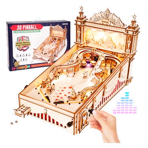 ROKR Miniature Pinball Machine-3D Wooden Puzzles for Adults-DIY Wood Model Kits for Adults-Toy Gifts for Ages 14 and Up