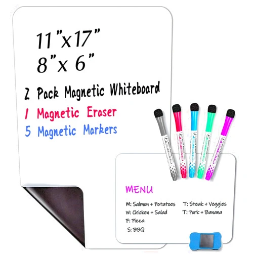 INMORVEN Magnetic Dry Erase Board whiteboard for Fridge Small White Board 17x 11 inch& 8X 6 inch, (intotal 2 PCS) Dry Calendar Planner for Refrigerator in Kitchen, Include 5 Markers, 1 Eraser