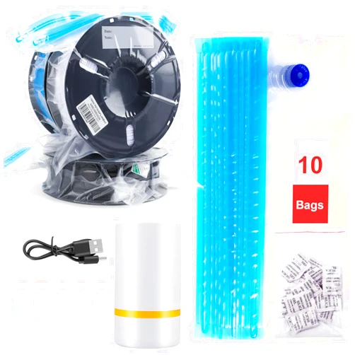 YixangDD 10 PCS Filament Storage Bags with Electric Auto Pump Kit-Includes 10 Vacuum Storage Bags, 10 Desiccants, 5 Sealed Clips, Perfect for Keep Filament Dry (13.4x11.8 inch)