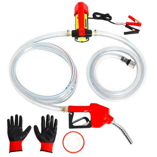 Wadoy 2023 Upgrade Fuel Transfer Pump 12 volt with Filter+Nozzle+Suction Hose for Diesel/Kerosene/Machine Oil, 12 GPM Self Priming DC Electric Diesel Fuel Transfer Pump Kit (Red)