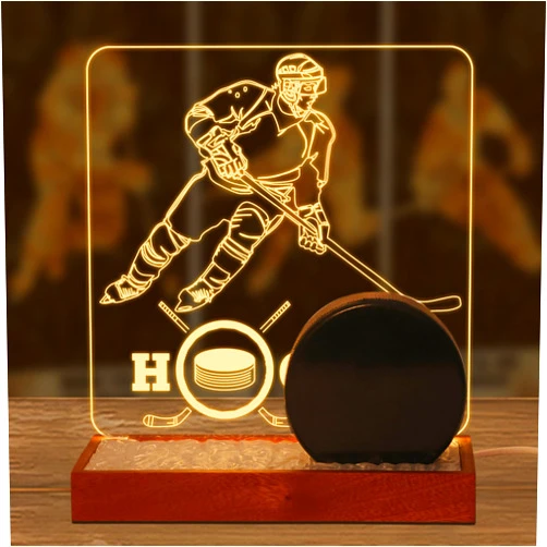 Lampeez Light Up Hockey Puck Display Stand Desktop, Solid Wood Puck Holder with USB Powered for Memorabilia, Gifts for Hockey Players Enthusiasts