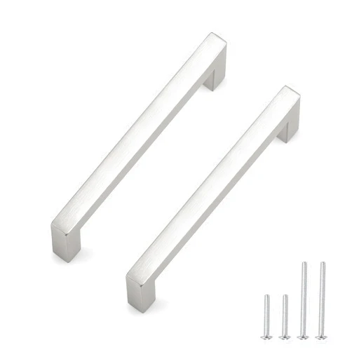 Probrico 30 Pack Hole Centers 5 inch Brushed Nickel Kitchen Cabinet Pulls,Square Corner Bar Drawer Handles,Stainless Steel Dresser Pull Handle 5.5inch Length