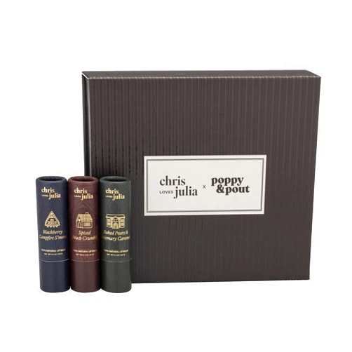 Poppy & Pout Jumbo Lip Balm Gift Set (Chris Loves Julia Trio) | Poppy & Pout All Natural Lip Balms & Moisturizers | Hydrates with Beeswax, Vitamin E, Organic Coconut Oil | Cruelty-Free | Recyclable Cardboard Tube