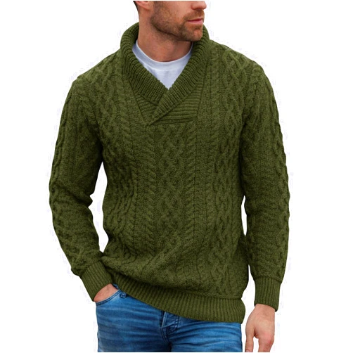 Xenuay Men's Shawl Collar Sweaters Casual Cable Knit V-Neck Slim Fit Fall Winter Lightweight Pullover Sweater Knitwear