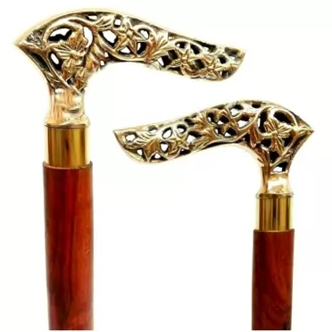 Generic Vintage Walking Cane Stick Handmade Brown Color Engraved Brass Handle Solid Victorian Wood Walking Stick Cane Prop Gift for Men & Women by Faiza International
