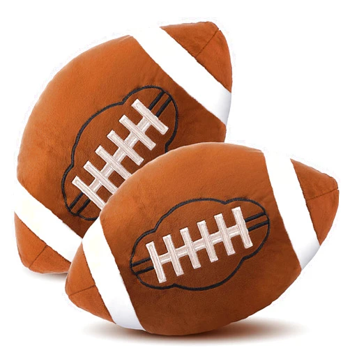 HyDren 2 Pcs Plush Stuffed Basketball Football Rugby Baseball Pillows Soft Fluffy Sports Throw Pillows Cushions for Christmas Holiday Bedroom Nursery Room Decoration(11.8 x 7.8 Inch,Football)