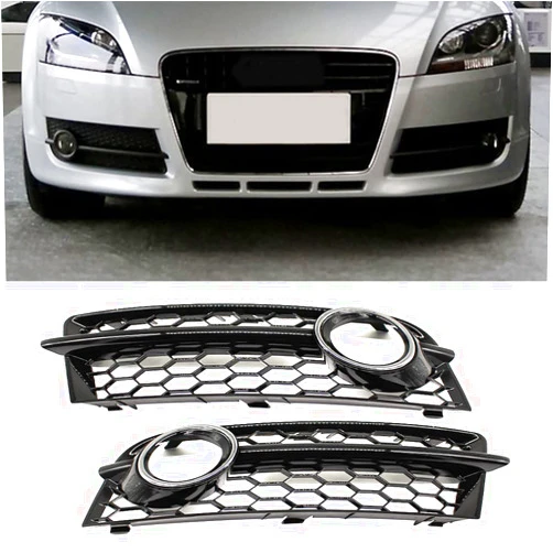 HZTWFC A Pair Car Fog Light Grill Lamp Cover Honeycomb Hex Front Grille Grill Black Silver For Audi TT 8J 2006-2014 8J080768201C 8J080768101C