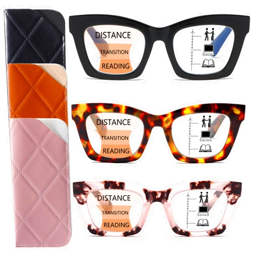 FSRTEP 3 Pack Progressive Multifocal Reading Glasses for Women Reader with Blue Light Blocking and Spring Hinge