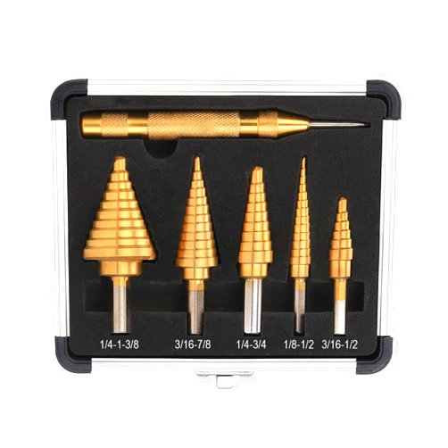 Yougfin Step Drill Bits, 5+1PCS HSS Titanium Step Drill Bit Set, 50 Sizes High Speed Steel Step Bits for Metal with Aluminum Case