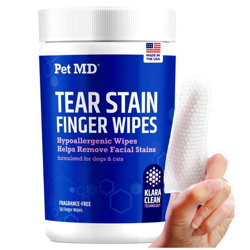 Pet MD Finger Wipes - Tear Stain Remover for Dogs & Cat Eye Wipes - Dog Eye Wipes for Discharge and Crust - Fragrance-Free & Hypoallergenic Face and Eye Cleaner - 50ct