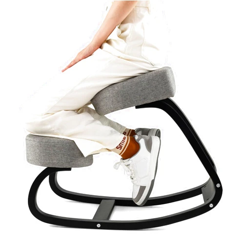 Goplus Ergonomic Kneeling Chair, Rocking Upright Posture Chair with Soft Seat & Knee Pads, Wooden Backless Knee Chair Relieves Neck Back Pain for Home Office Study, Gray and Black