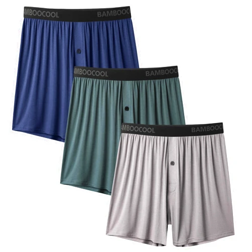 BAMBOO COOL Men's Boxer Shorts Underwear Soft Comfortable Breathable Classic Casual Loose Stretch Knit Short (3 Pack)