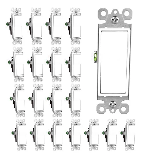 CML Hardware CML Single Pole Decorator Light Switch, 20 Pack Rocker Paddle Wall Switch, 15A 120/277V, On/Off Interrupter, UL Listed, White