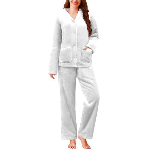 VXVGER Womens Pajama Sets Fleece Pajamas 2 Piece Pjs Set with Pockets Winter Warm Fuzzy Sleepwear Loungewear