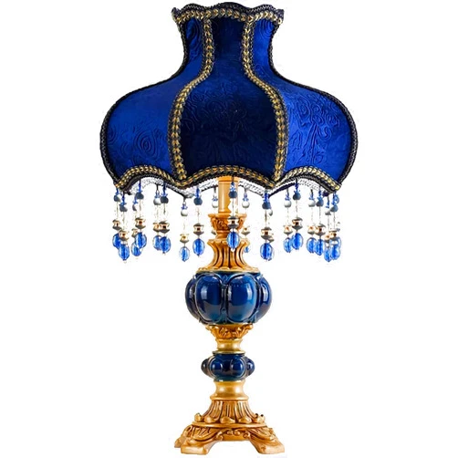LOVAPO Traditional Blue Table Lamp,Modern Bedside Desk Lamps,Resin 12 Inch Bedroom Light Fabric Lampshade Handmade Bell Shade Decor for Living Room Family Dining Room Entryway Kids Room Loft,Blue