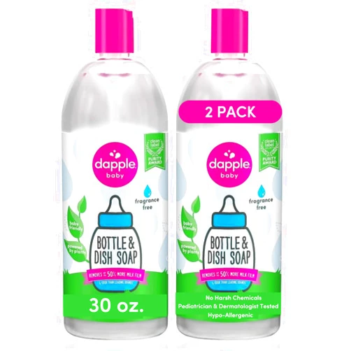 Dapple Baby Bottle Soap & Dish Soap Refill by Dapple Baby, Fragrance Free, Plant Based Dish Liquid for Dishes & Baby Bottles - Hypoallergenic Soap, Liquid Soap Refill, 30 Fl Oz (Pack of 2)