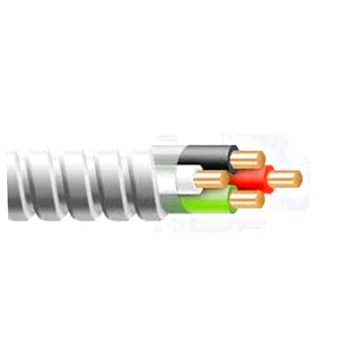 Stock Wire 8/3 Metal Clad (MC) Cable with Ground, Aluminum Armored, Stranded Copper Conductor (100Ft Cut), 17078, Metallic