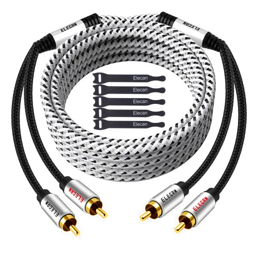 Elecan Premium RCA Cable 20 Ft (Hi-Fi Sound-16 AWG-Shielded) 2 RCA Male to 2 RCA Male Stereo Audio Cable, Gold Plated-Aluminum Alloy Shell-Pure Copper-Braided RCA Cord for Home Theater Speakers + Ties