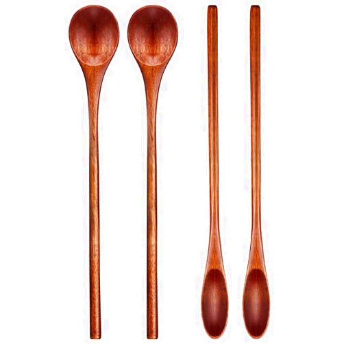 WRIVQSYO Wooden Coffee Spoons Long Handle Wooden Mixing Spoon Long Handle Wooden Teaspoon Handmade Wood Stirring Spoon for Kitchen Stirring