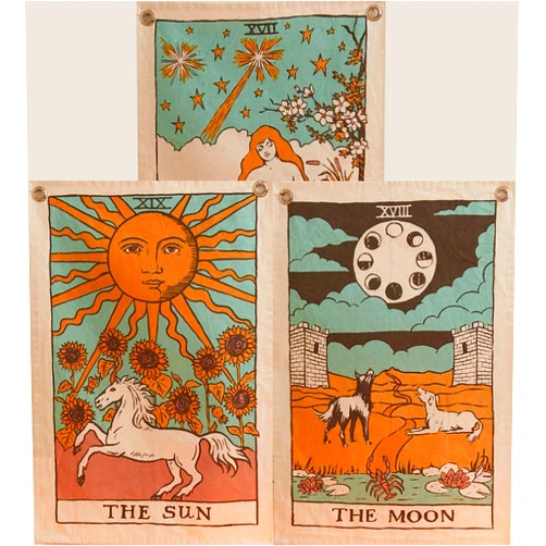 Dinil The Sun, Moon and Star Tarot Tapestries - Aesthetic Bohemian Wall Hanging Tapestry for Bed Room Home Decor Handmade Design