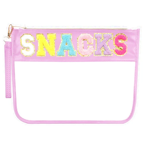 Burskit Chenille Letter Clear Zipper Pouch for Travel Preppy Patch Makeup Bag-Nylon Cosmetic Preppy Makeup Waterproof Organizer Bag Set for Women Valentines Bag (ZS-SNACK)
