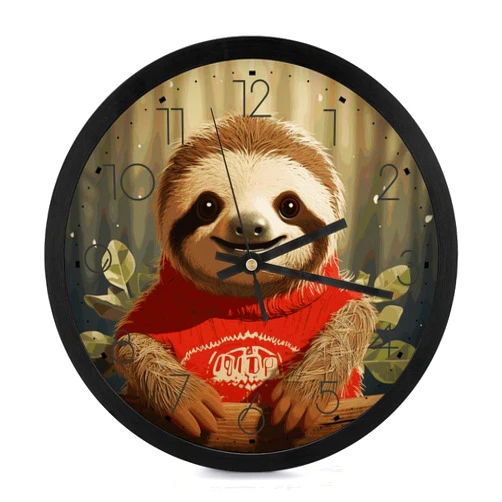 QMKASD Fashion Round Wall Clock，10 Inch Silent Non Ticking Cartoon Sloth Modern Wall Clocks for Living Room Bedroom Kitchen Home Office Decor