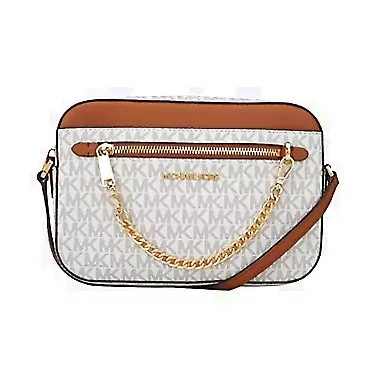 Michael Kors Jet Set Large Leather Crossbody Bag Vanilla Sig / Luggage