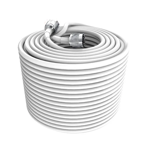 Qishun 100 Feet Coax Cable 5D-FB 50 ohm Coax Cord Low Loss Coaxial Cable with N-Male Connectors for Cell Phone Signal Booster, Splitters, Outdoor Antenna and Indoor Antenna