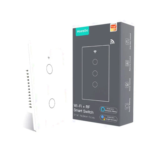 MoesGo WiFi Smart Wall Light Switch,Glass Panel, Multi-Control(3 Way), 2.4GHz Wi-Fi Touch Switches, Neutral Wire Required, Remote Control Smart Life/Tuya App, Work with Alexa, Google Home White 2 Gang