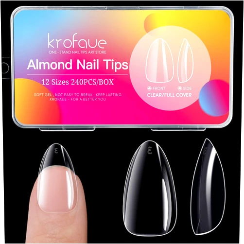 krofaue Short Almond Nails - 240Pcs Almond Clear Nail Tips, 12 Sizes Artificial Acrylic False Nails, Full Cover Press on Nails for Home DIY & Nail Tips Art