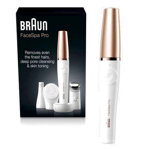 Braun Face Epilator Facespa Pro 911, Facial Hair Removal for Women, Hair Removal Device, 3-in-1 Epilating, Cleansing Brush and Skin Toning with 3 extras