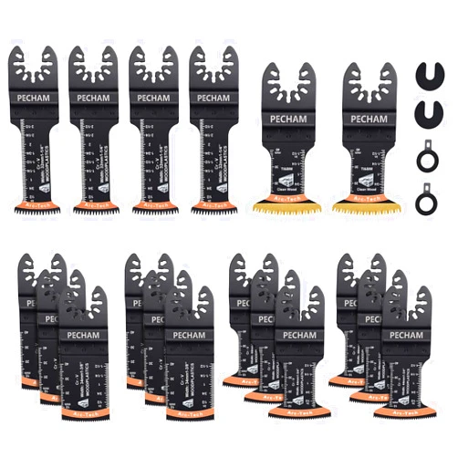PECHAM 22PCS Curved Oscillating Tool Blades, Professional Universal Titanium Arc Edge Oscillating Multitool Blades for Wood Plastics Metal Hard Material Quick Release Multi Tool Kits