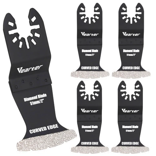 Vearter 5PCS Diamond Oscillating Saw Blades, 2''/51mm Universal Multitool Blades for Grit Grout Removal, Quick Release Curved Edge Multi Tool Kit for Tile, Air Brick, Cement, Concrete, Masonry