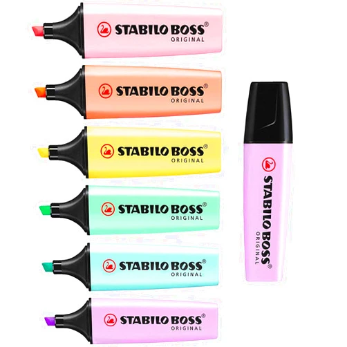 STABILO BOSS Original Pastel Highlighter Marker Pens – Full Set of 6 + Lilac Haze