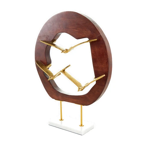 Deco 79 Aluminum Metal Bird Decorative Sculpture Home Decor Statue with Brown Wooden Frame and Marble Base, Accent Figurine 12