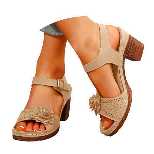 ZSpzx Women's Chunky Block Low Heels Open Toe Ankle Strap Mid Heeled Sandals Comfortable Platform Summer Wedding Party Dress Fish Mouth Hollow Out Flowers Sandal Adjustable Walking Shoes for Daily Wear