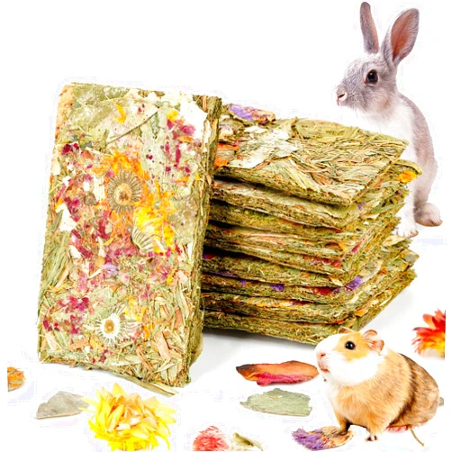 Abizoo Rabbit Natural Treats,10Pcs Timothy Hay Toys Chips Bunny chew Toys with Herbal Flowers Guinea Pig Treats for Hamster Chinchillas Gerbils Rats Small Animals Teeth Care Crisp Snacks